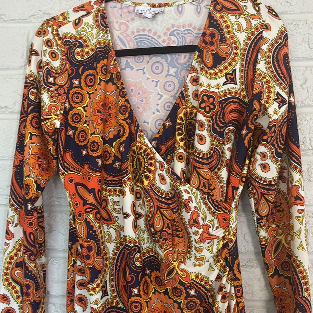 Jude Connally Bold Paisley Print Wrap Style Dress Size Medium